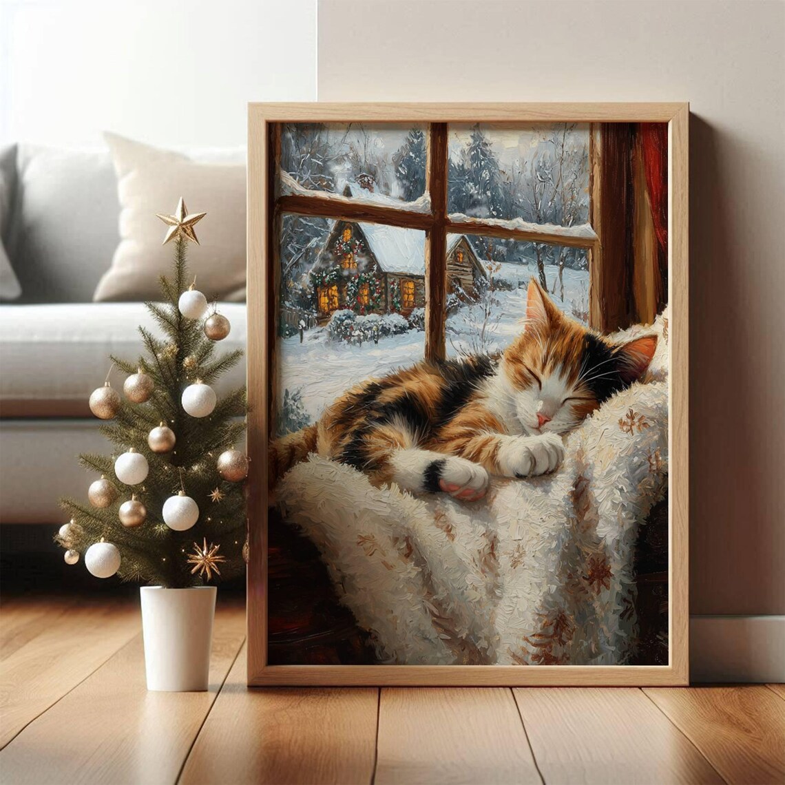 Calico Cat Farmhouse Christmas Poster, Rustic Holiday Print - Image 7