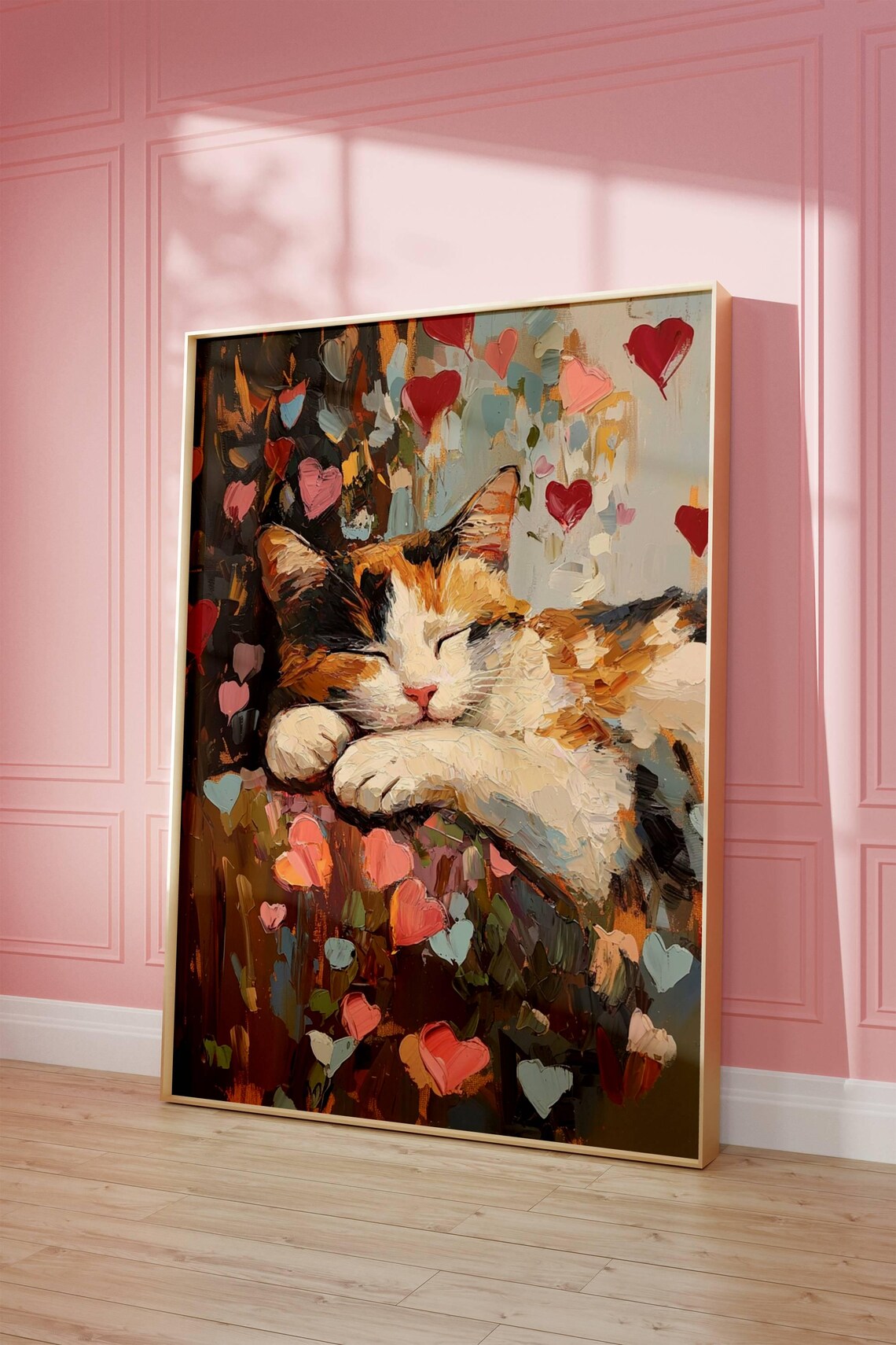 Calico Cat Valentine Print, Rustic Farmhouse Cat - Image 3