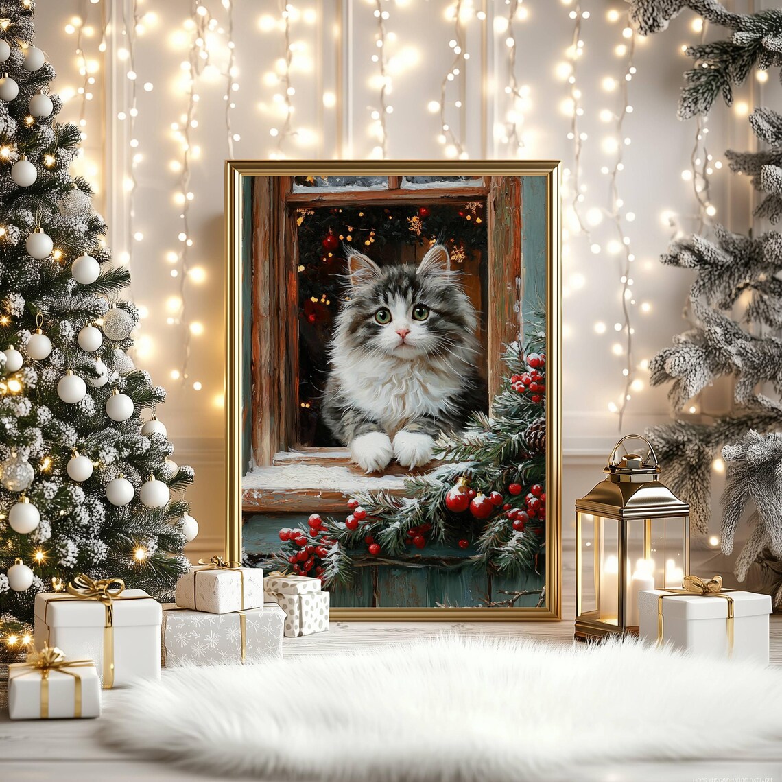 Tabby Cat Christmas Poster, Rustic Farmhouse Holiday - Image 7