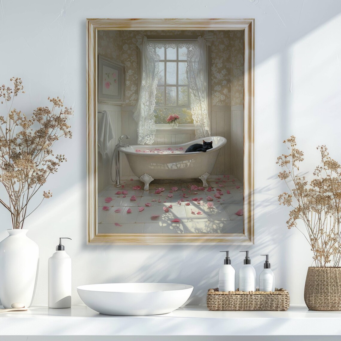 Black Cat Rose Bath Poster, Floral Bathroom Decor - Image 6