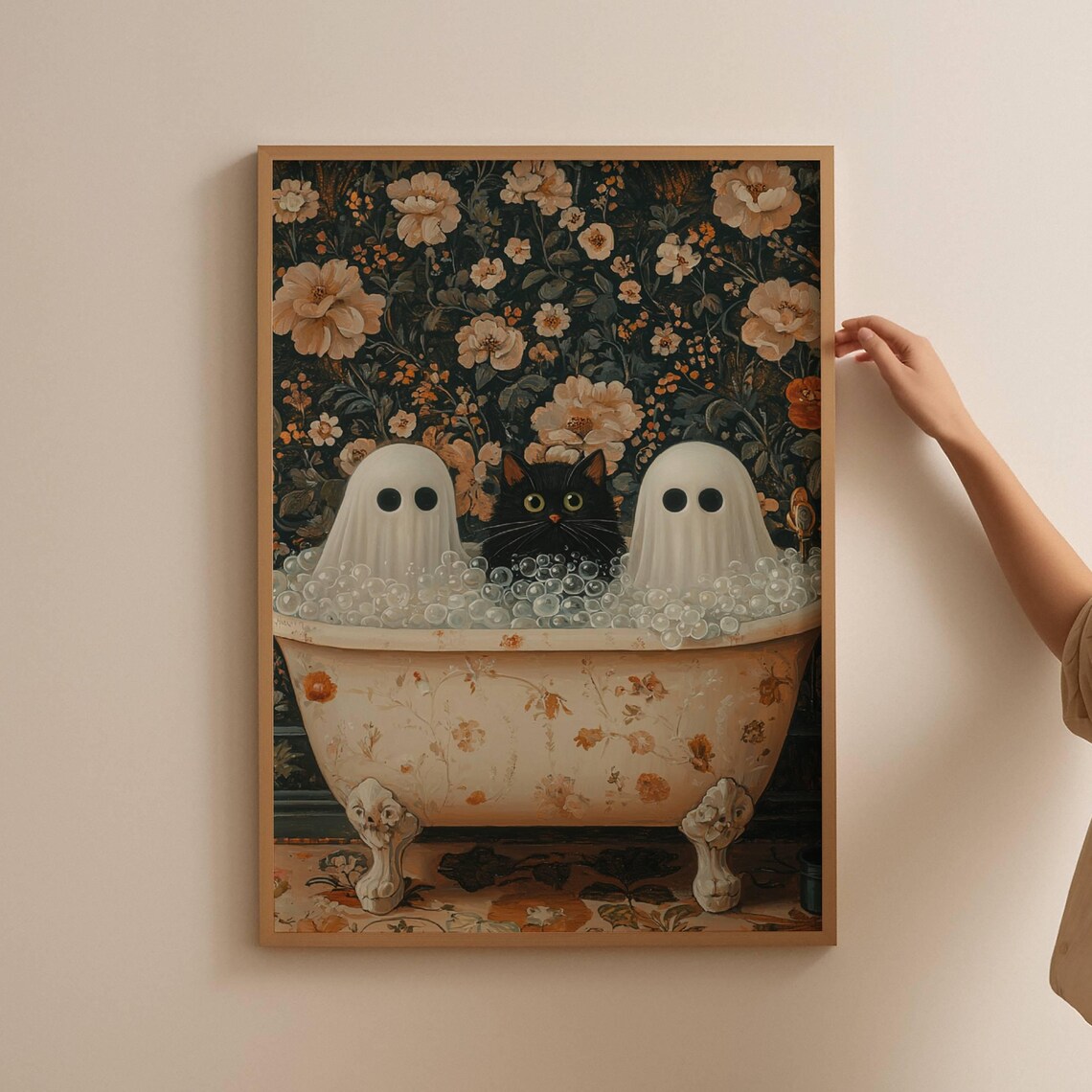 Ghosts And Cat in Bathtub, Halloween Art Print - Image 4