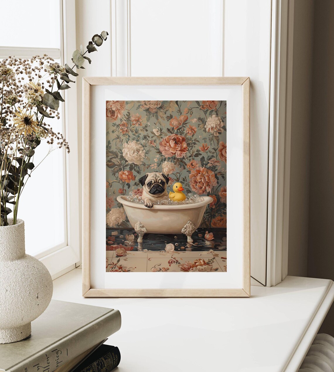 Pug In Bubble Bath With Rubber Duck Poster Print - Image 7