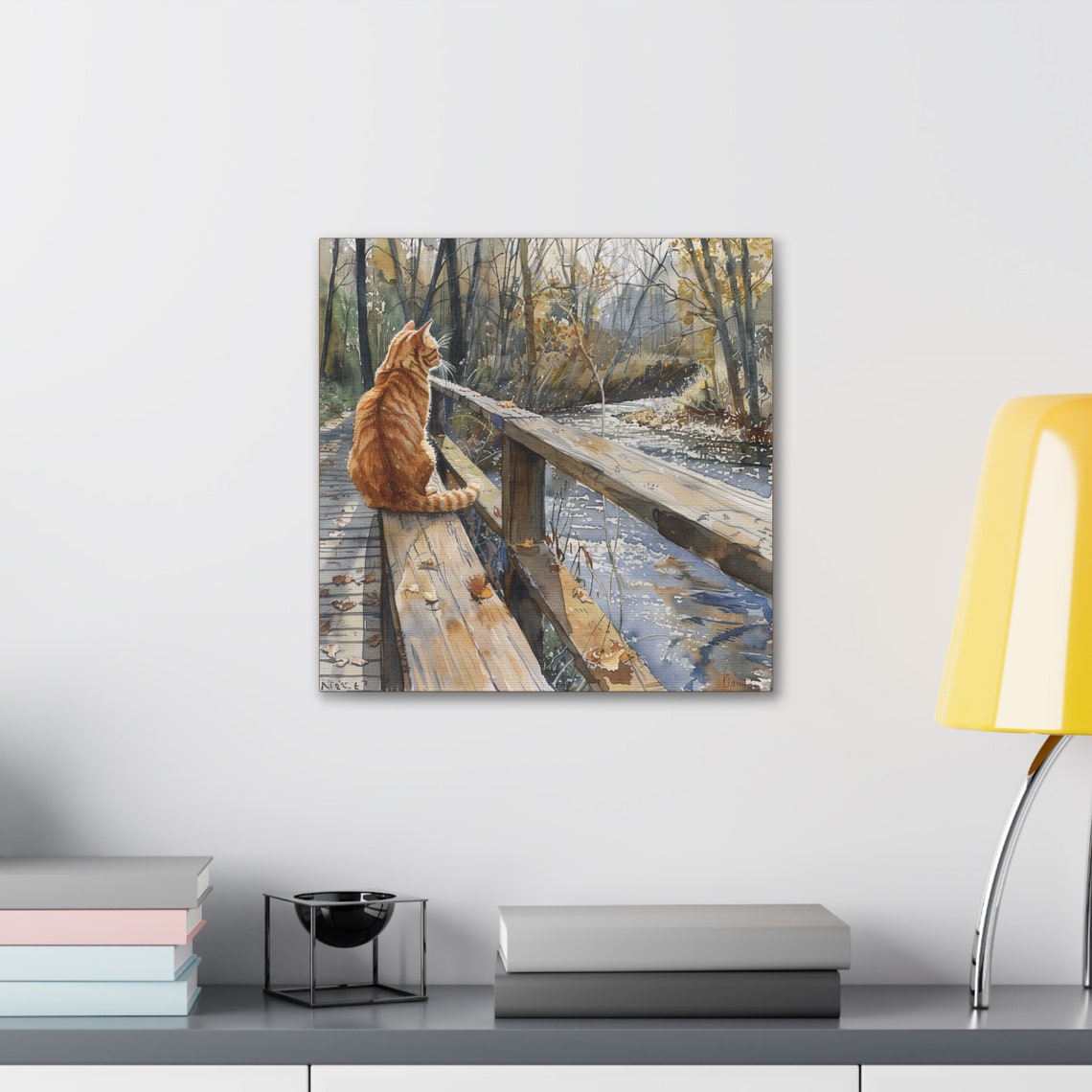 Ginger Tabby Cat On A Bridge Wall Art Cat Mom Gift Art Cute Kitty Wall Decor Tabby Cat Art Orange Cat Home Decor Gift - Image 3