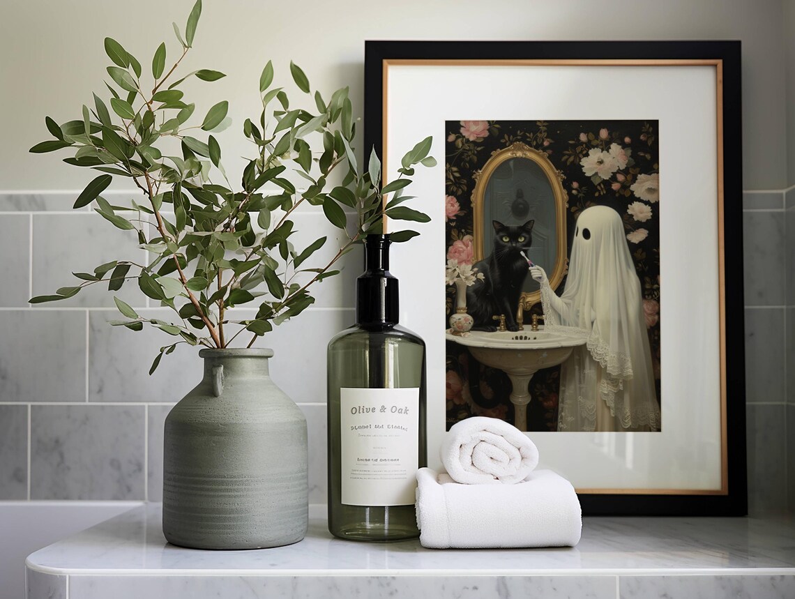 Ghost And Cat Brushing Teeth Poster Art Print - Image 5
