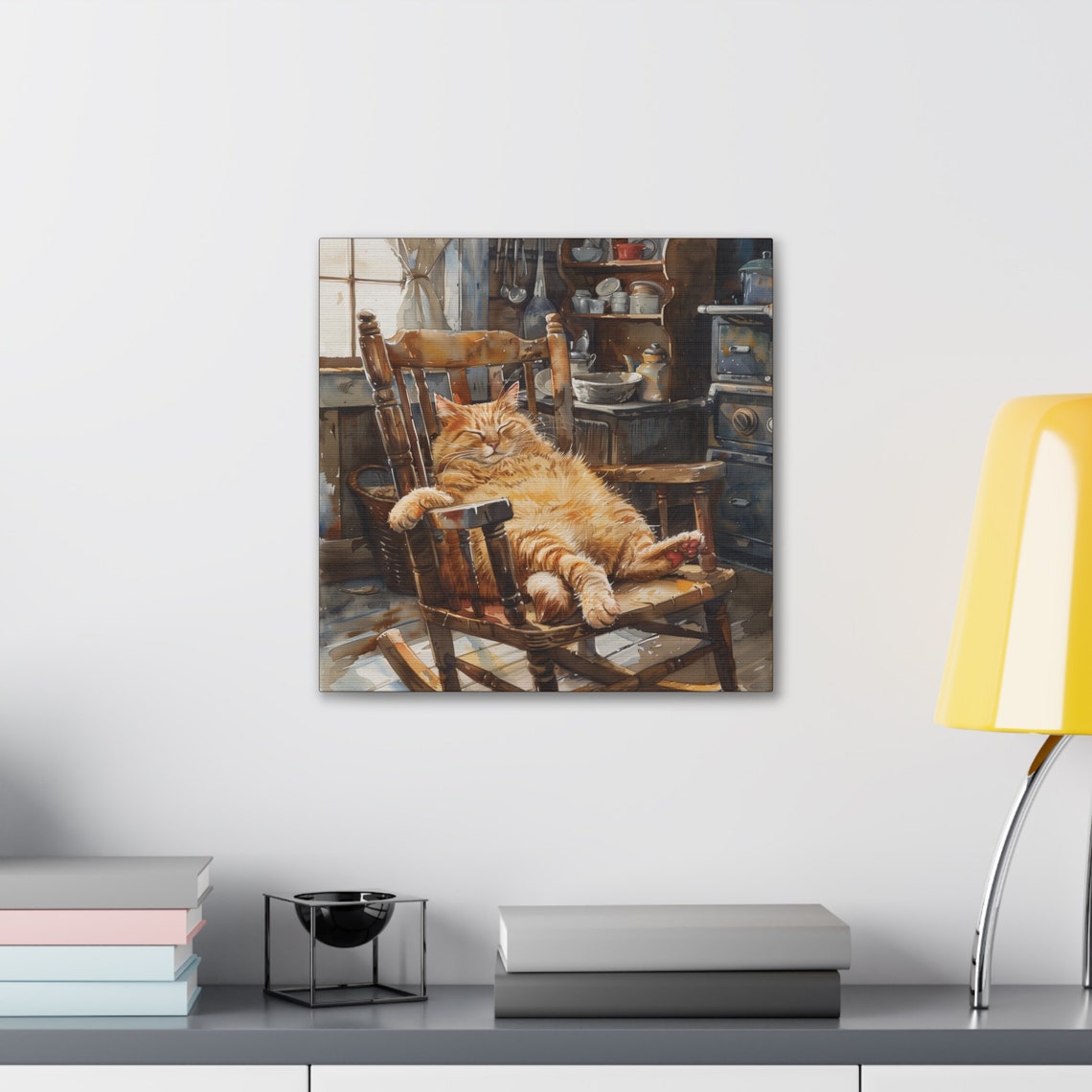 Fluffy Orange Cat Lounging in Wooden Rocking Chair Farmhouse Poster - Image 5