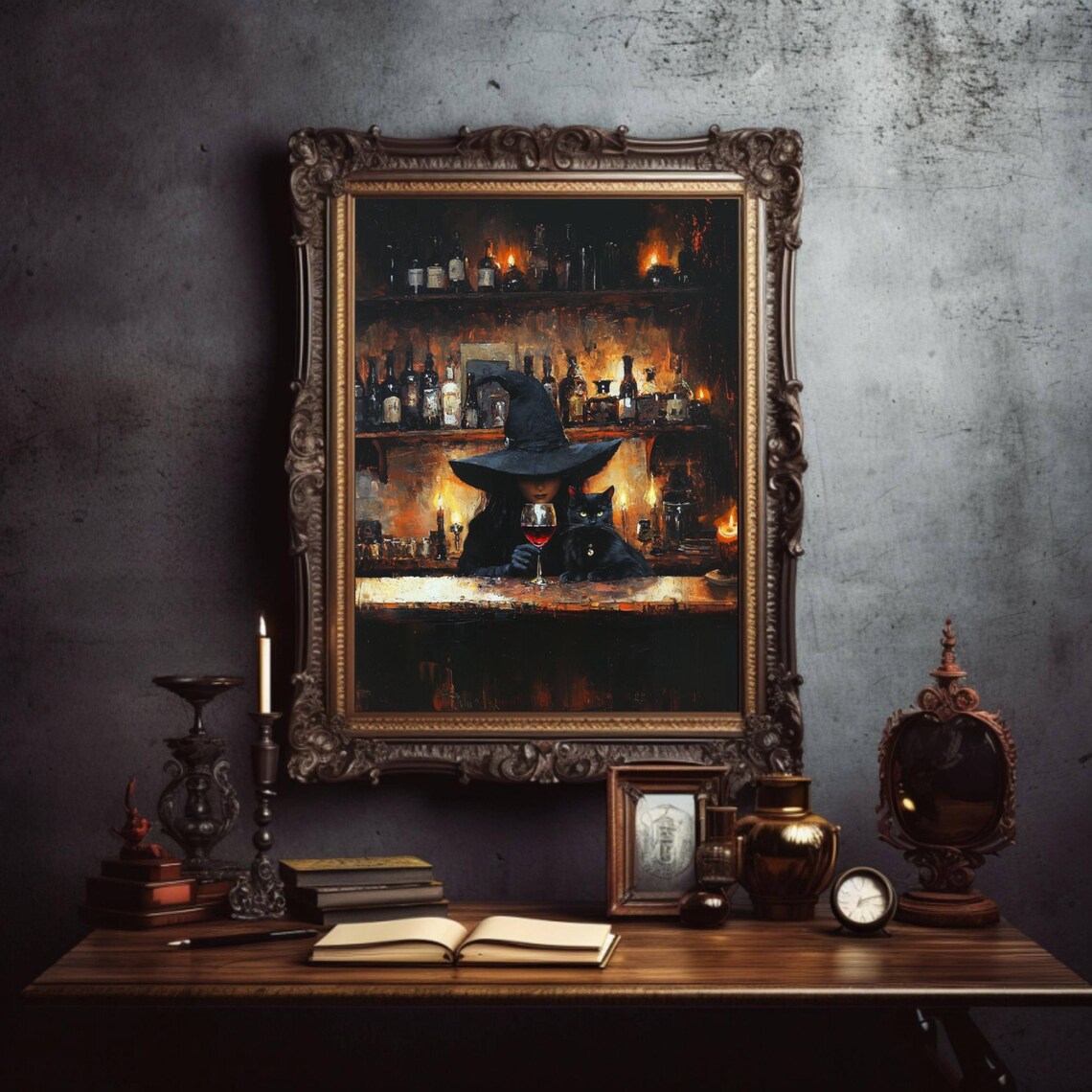 Witch and Black Cat Bar Poster, Whimsigoth Halloween - Image 2