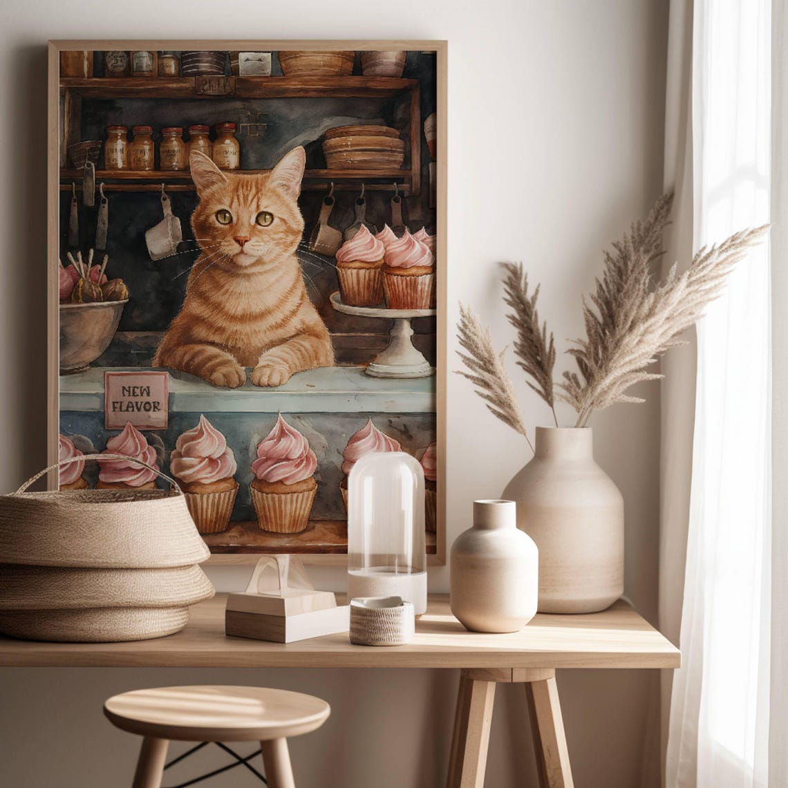 Ginger Cat Behind Cupcake Shop Counter New Flavor Sign Poster - Image 3
