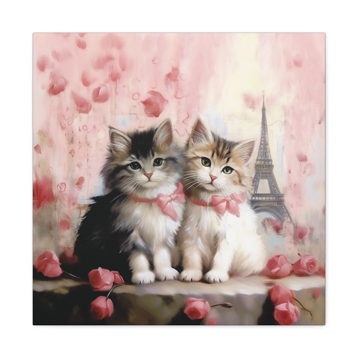 Two Kittens with Pink Bows Before the Eiffel Tower in Paris Poster - Image 2