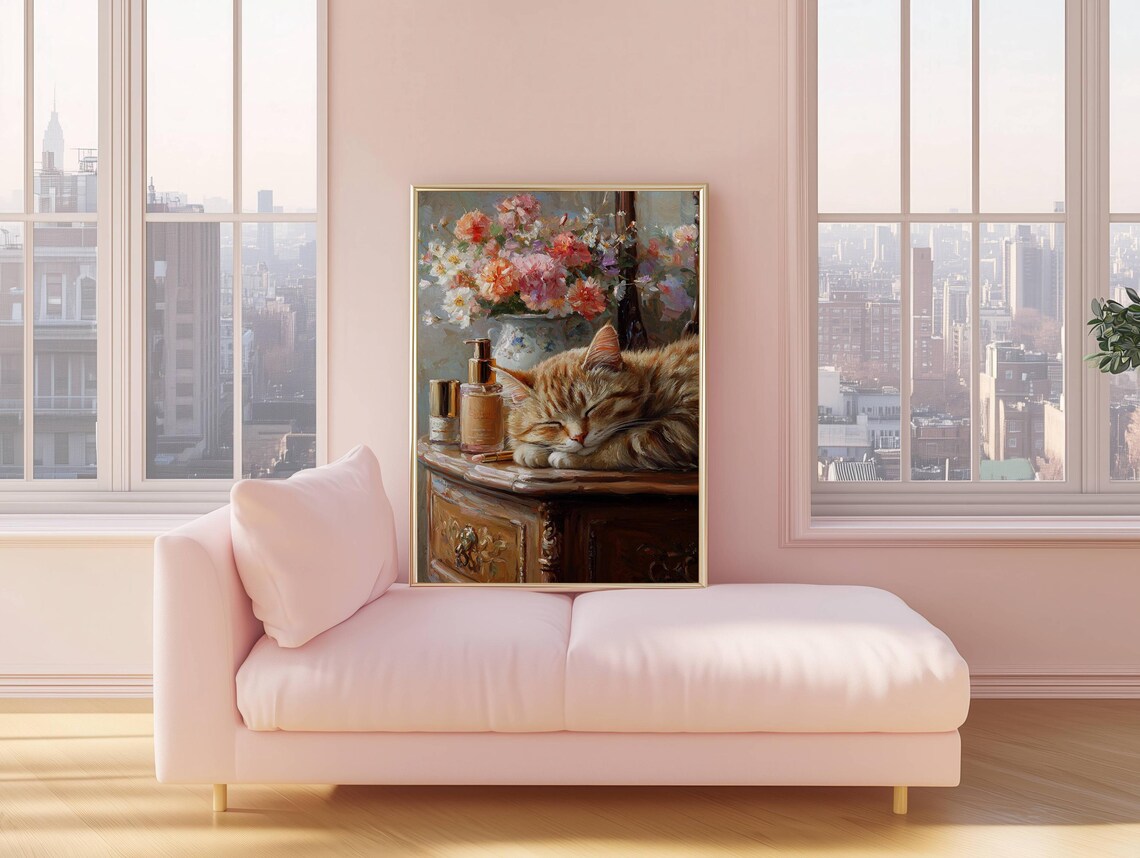 Ginger Cat On Vanity With Spring Flowers Poster - Image 7