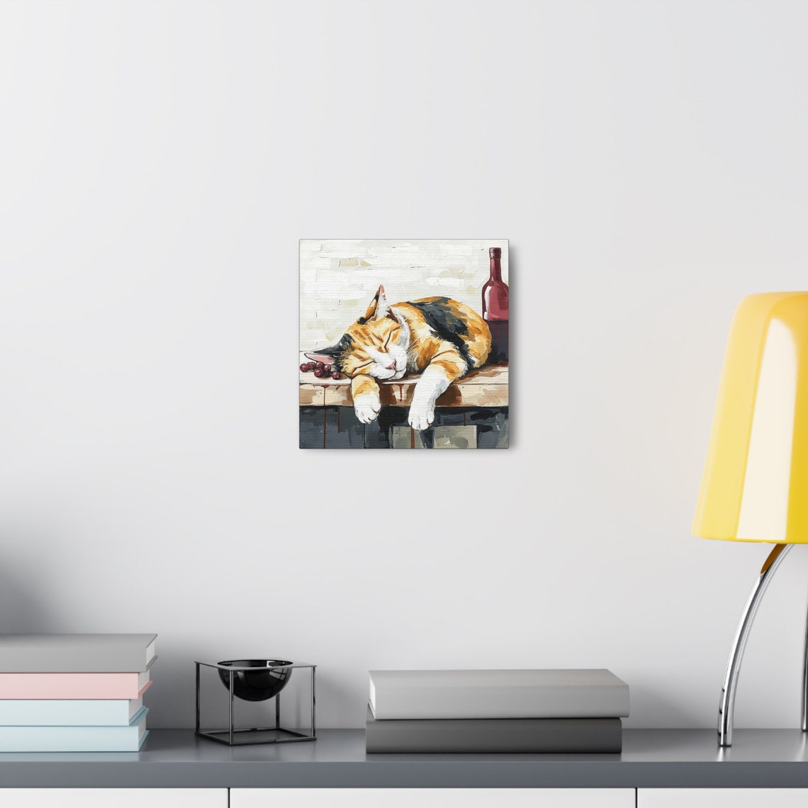 Calico Cat Sleeping Next to a Wine Bottle Oil Painting Poster - Image 2