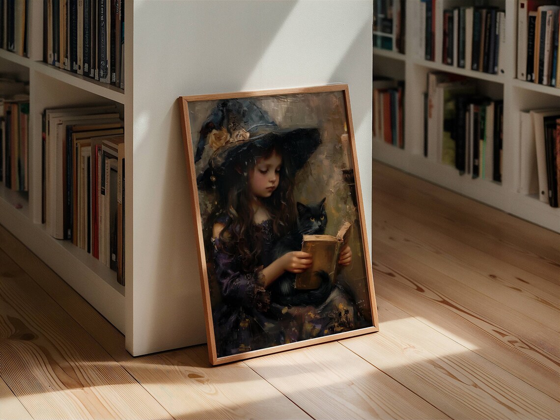 Girl Witch And Black Cat Cat Wall Art Poster Print - Image 5