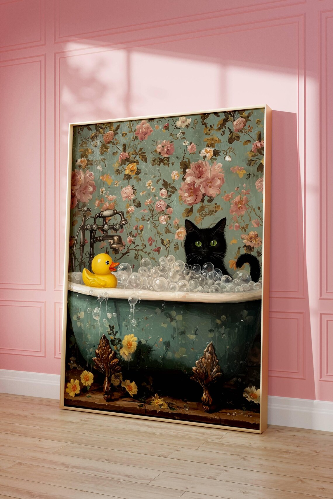 Black Cat and Rubber Duck Bubble Bath Art Print - Image 6