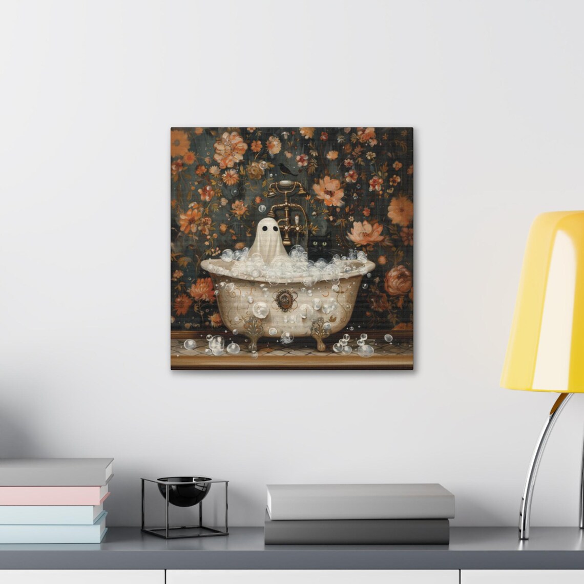 Ghost And Cat In Bathtub, Spooky Halloween Bathroom Decor - Image 5