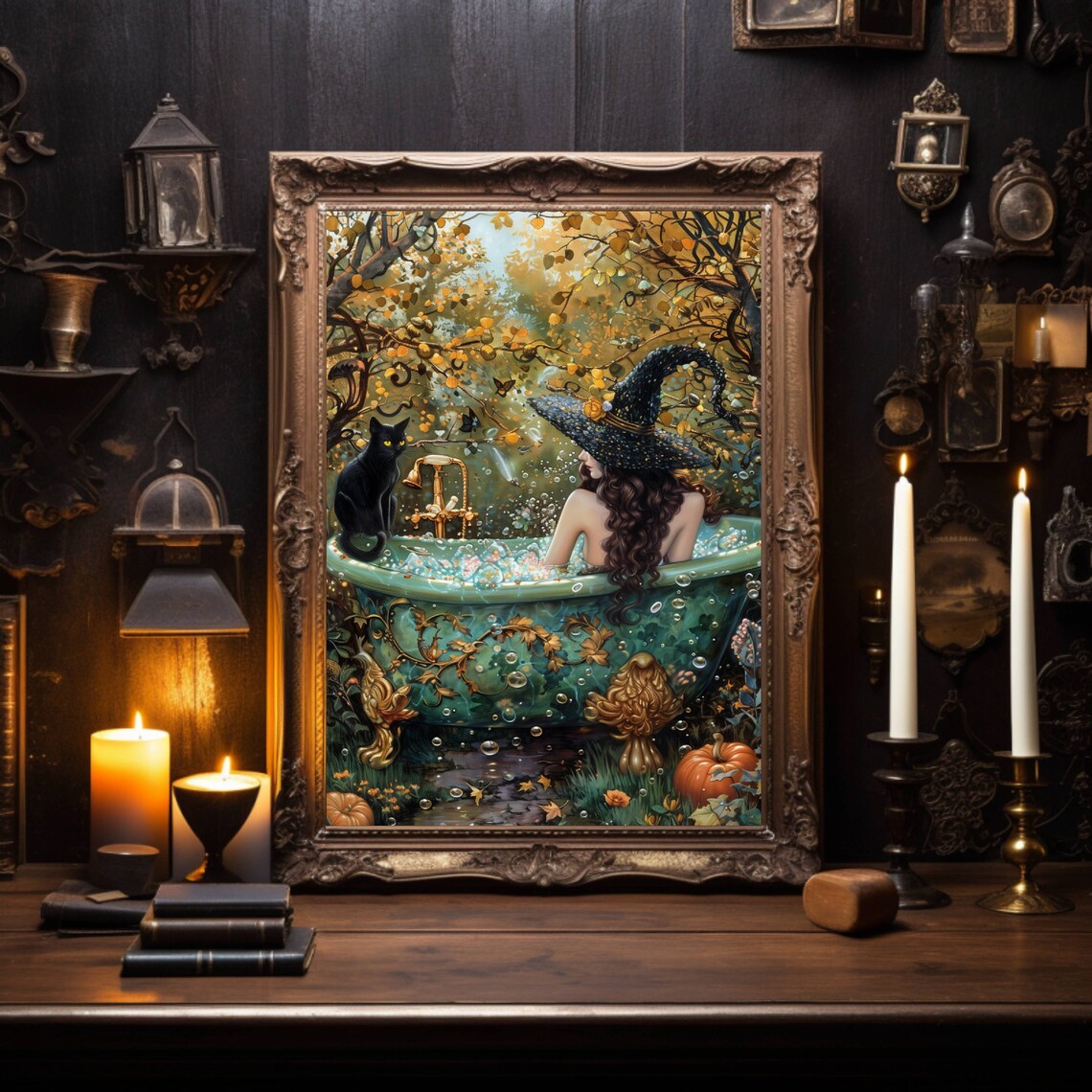 Witch In Garden Bathtub Halloween Art Print - Image 6
