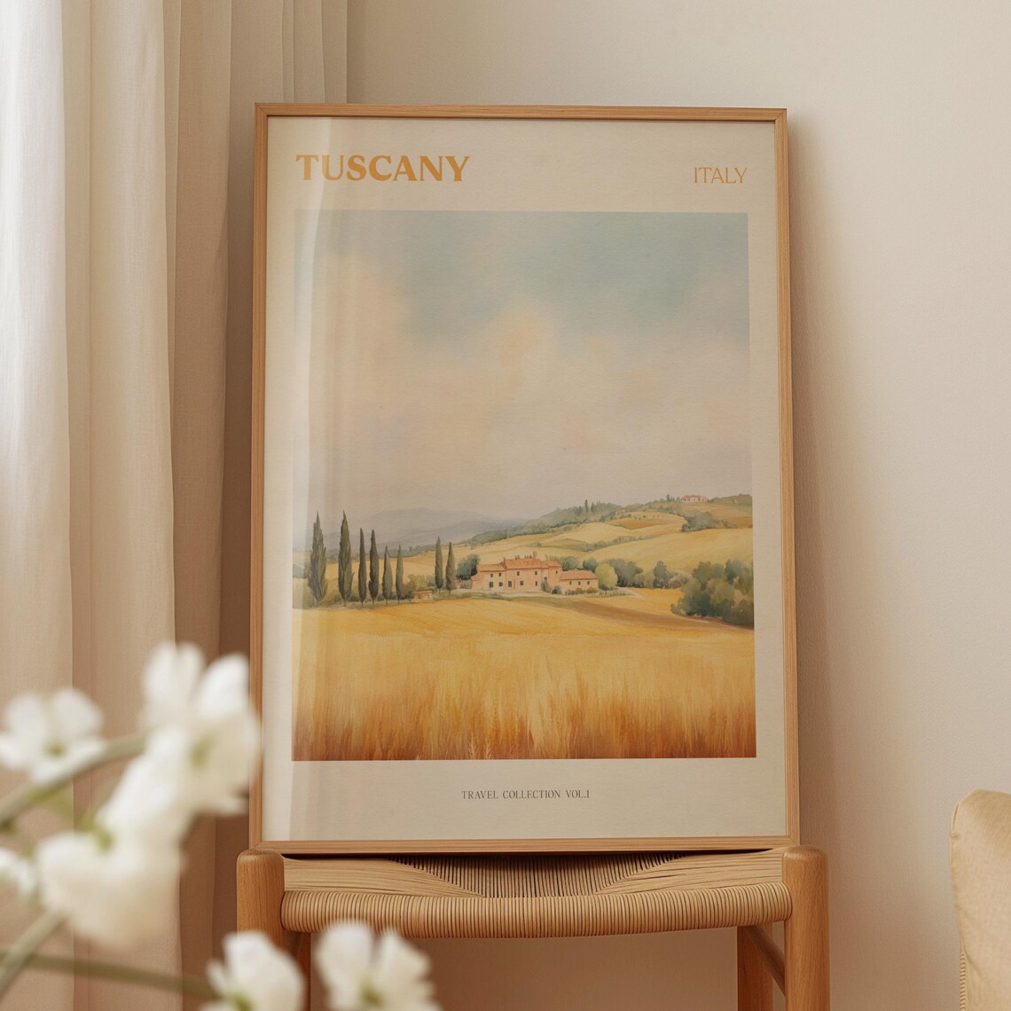 Tuscany Watercolour Countryside Italy Travel Art Print