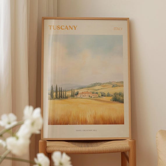 Tuscany Watercolour Countryside Italy Travel Art Print
