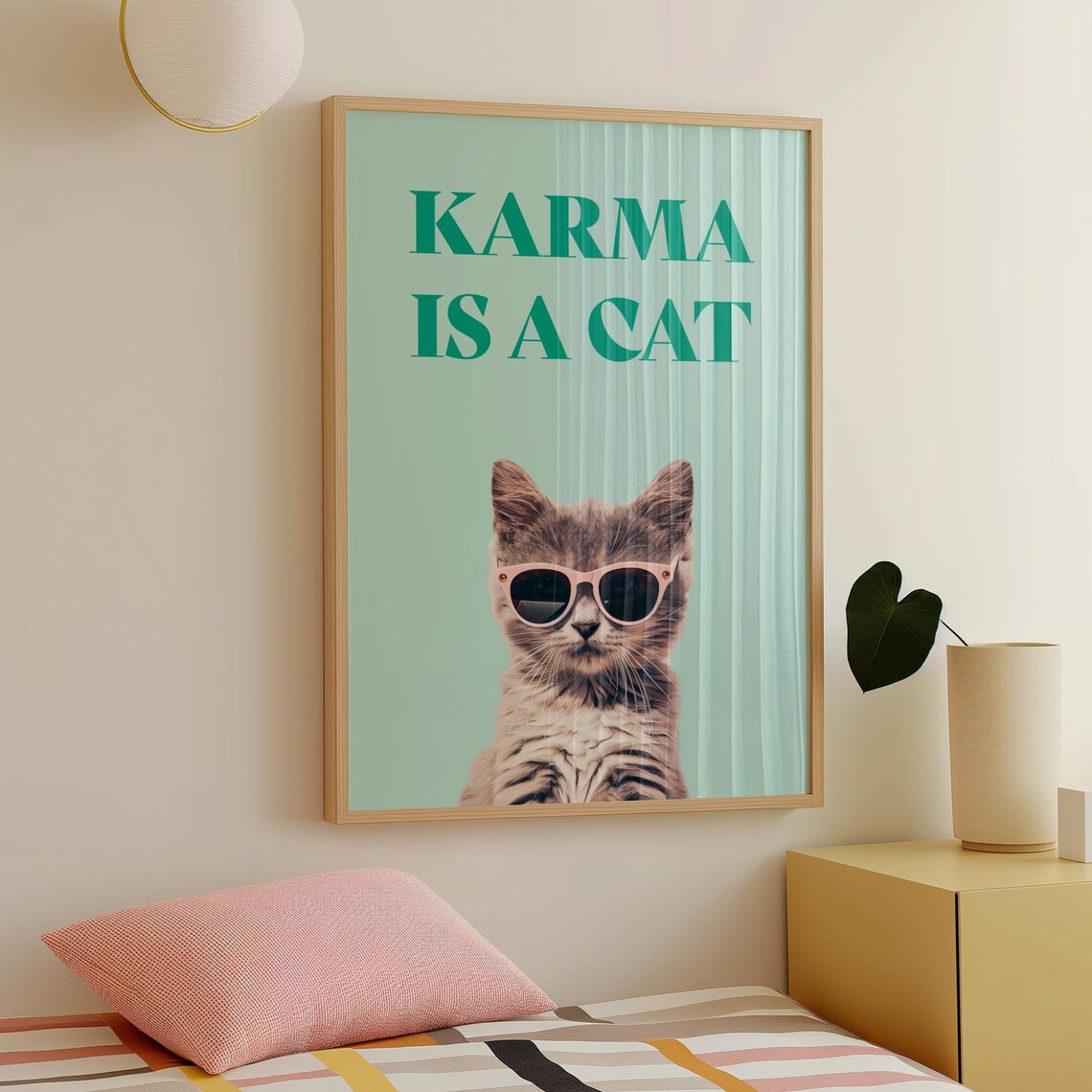 Karma Is A Cat, Preppy Bedroom Art Print