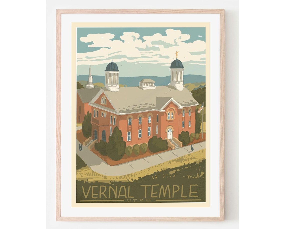 Vernal Utah Temple Retro Travel Landmark Vintage Faith Poster
