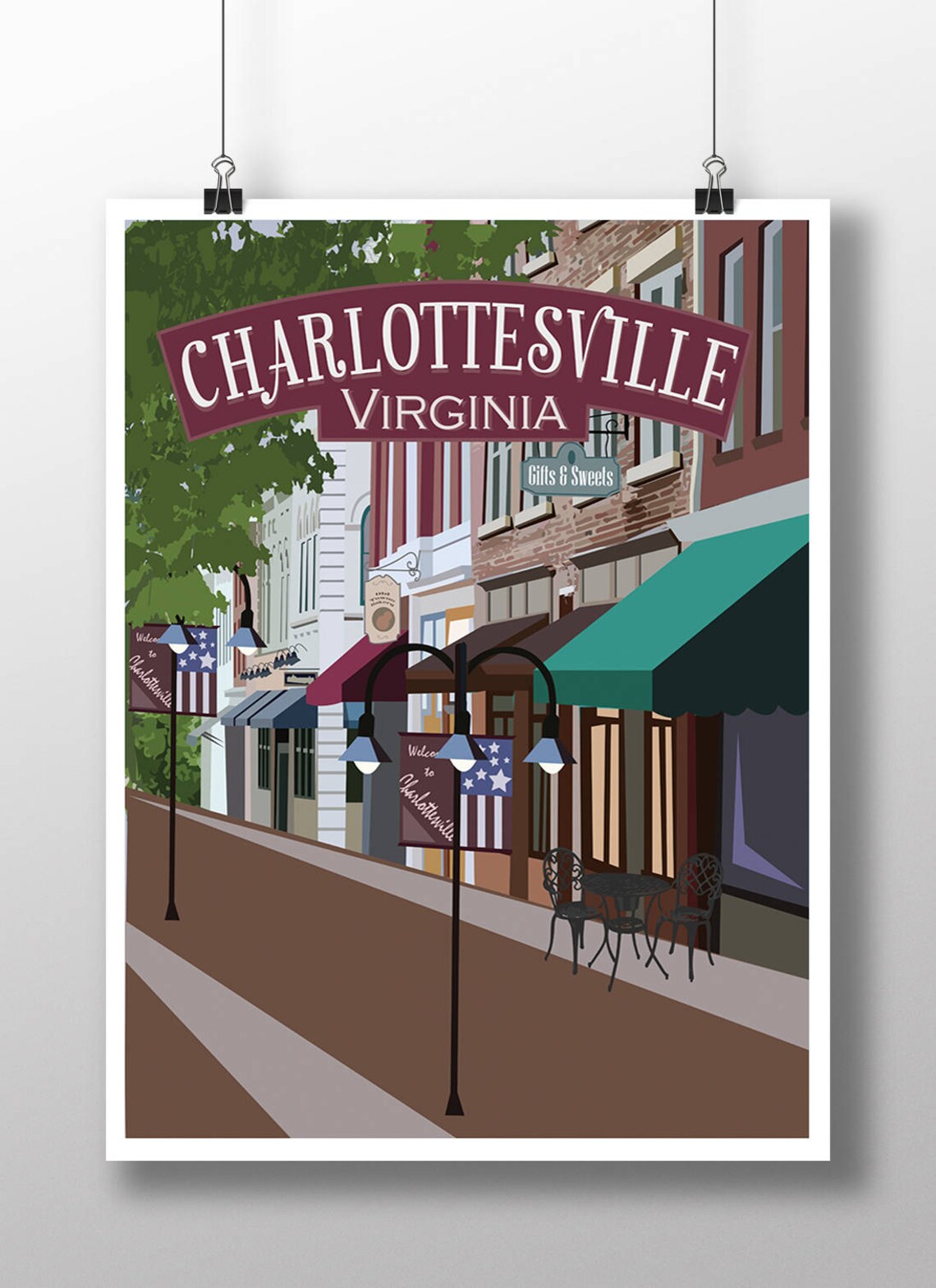 Charlottesville Virginia Travel Poster, Vintage City Print