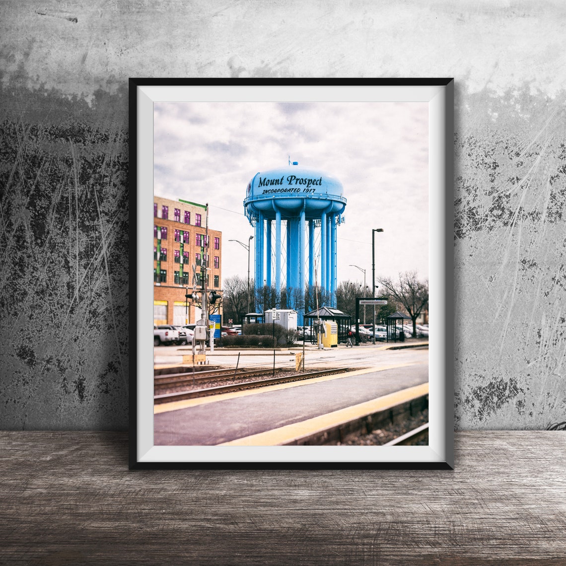 Mount Prospect Blue Water Tower Train Station Illinois Poster