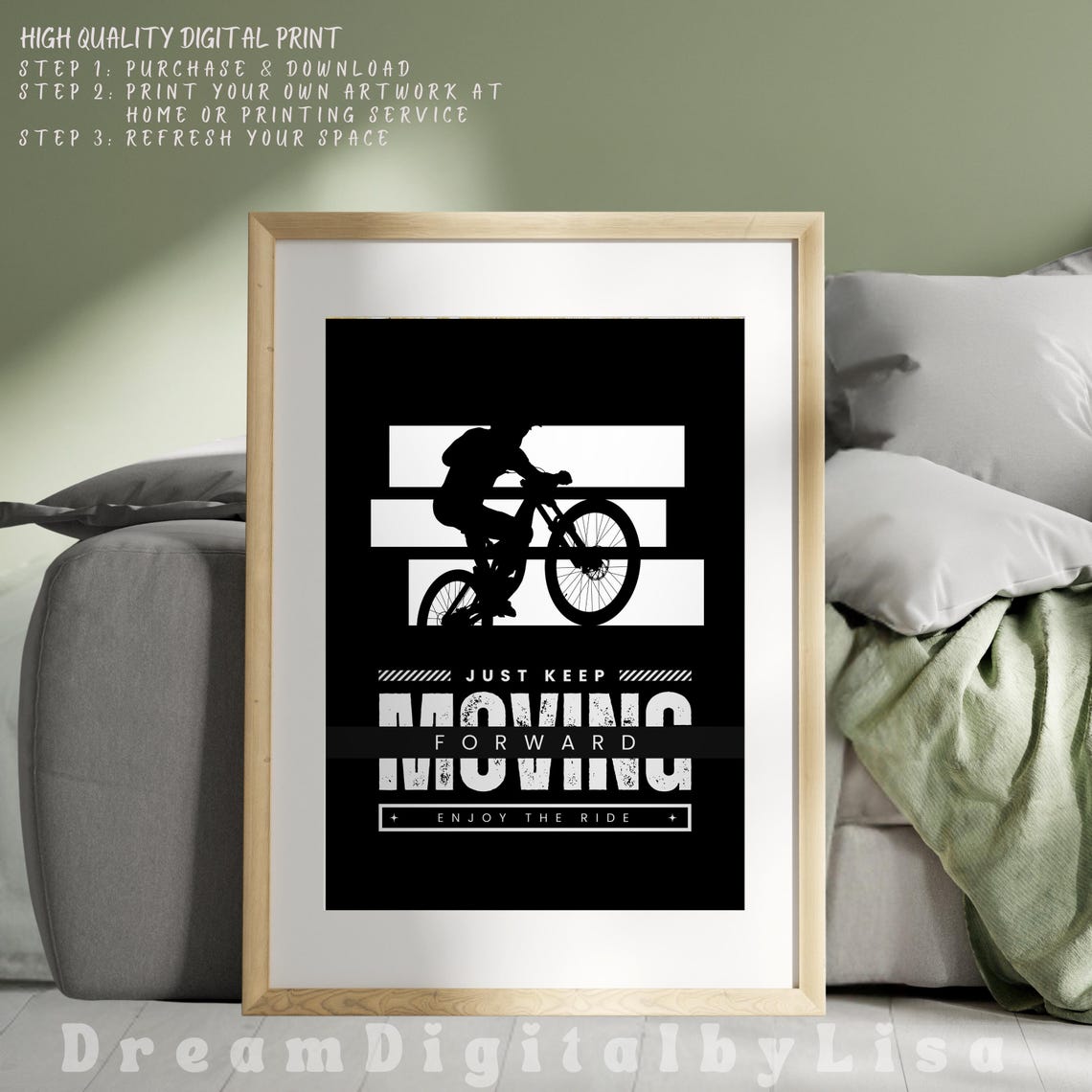 Just Keep Moving Forward Cycling Poster Enjoy The Ride Motivational - Image 3