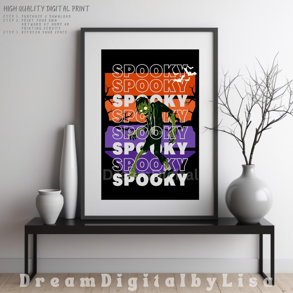 Spooky Zombie Halloween Poster Green Zombie Retro Sunset Horror Art - Image 4