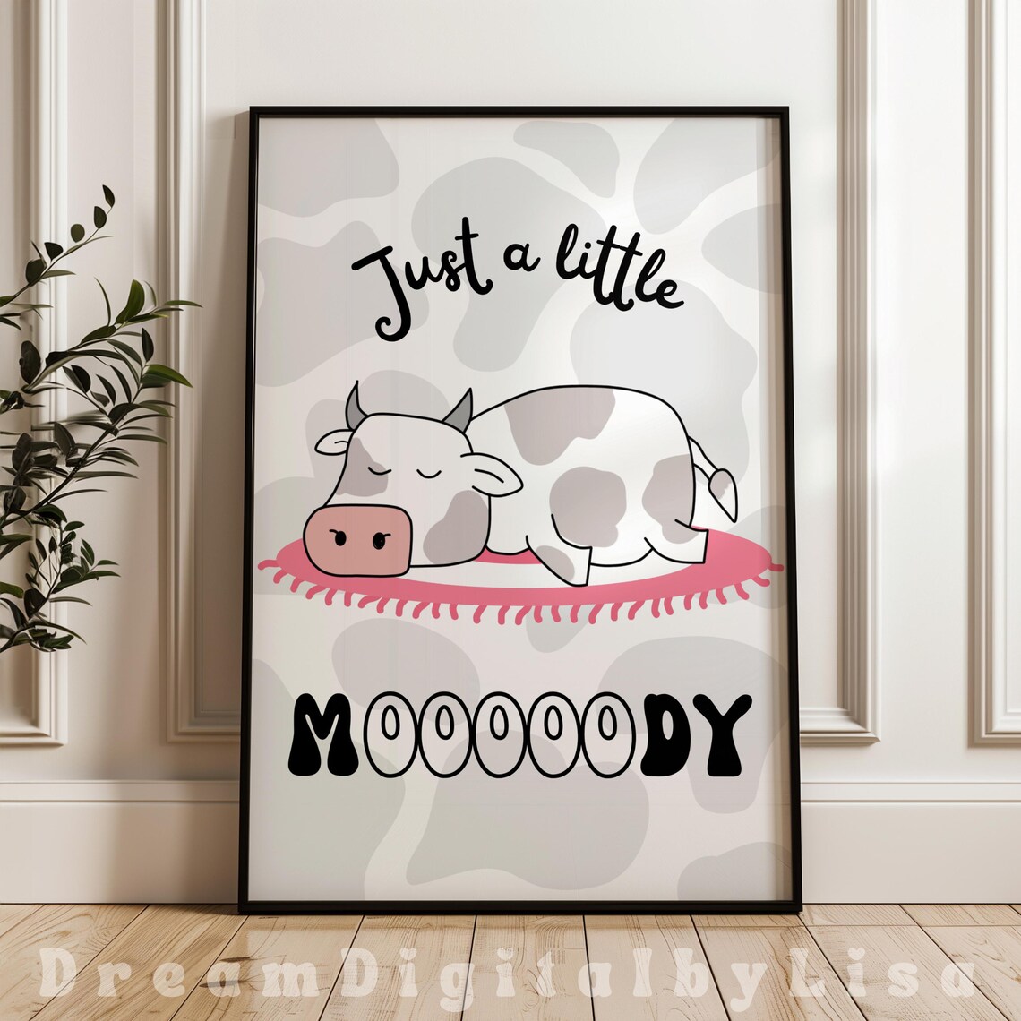 Cute Cow Illustration Black And White Farm Art Moody Cow Quote Minimalist Print Novelty Print For Girls Bedroom