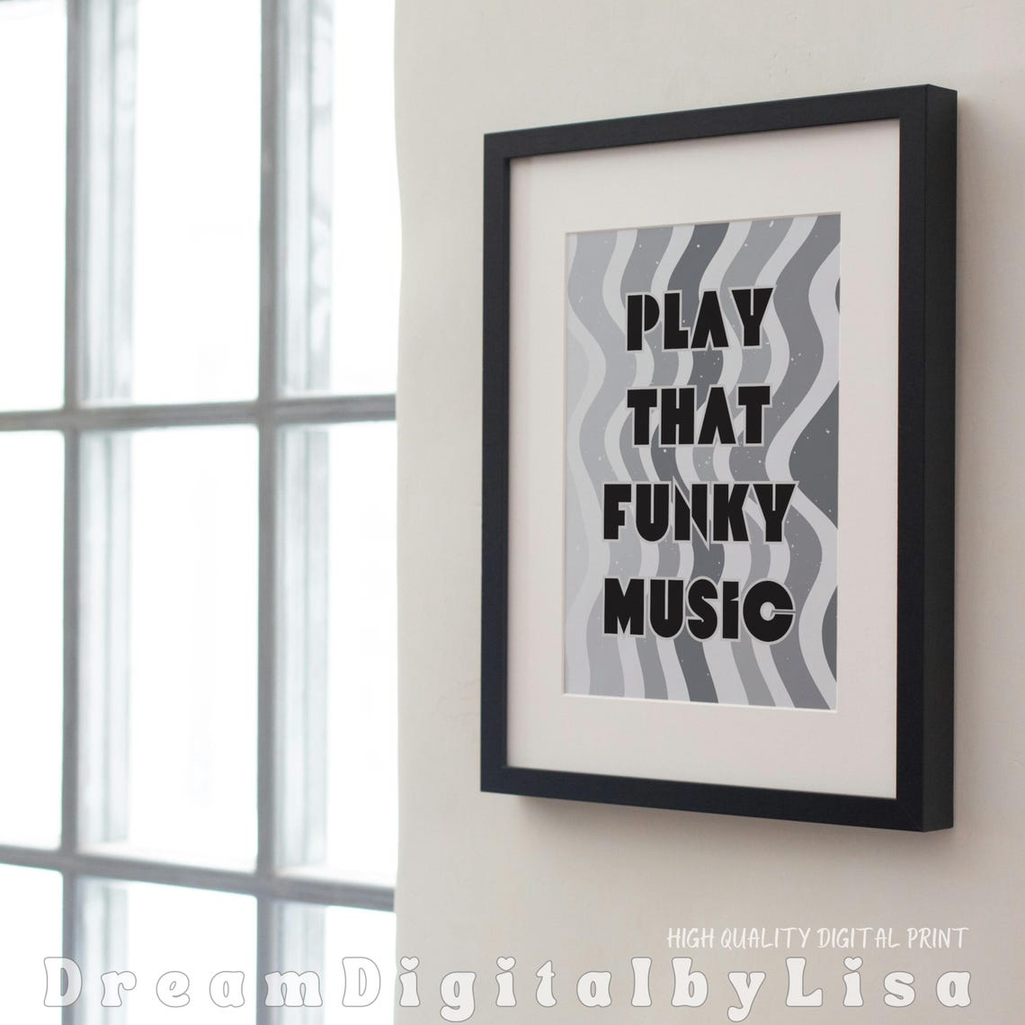 Play That Funky Music Black and Grey Retro Wavy Lyric Poster - Image 2