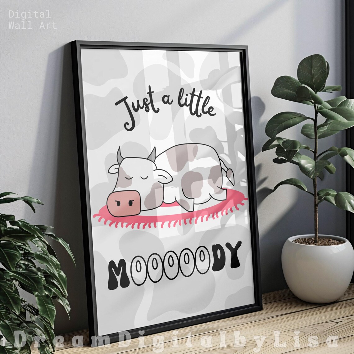 Cute Cow Illustration Black And White Farm Art Moody Cow Quote Minimalist Print Novelty Print For Girls Bedroom - Image 2