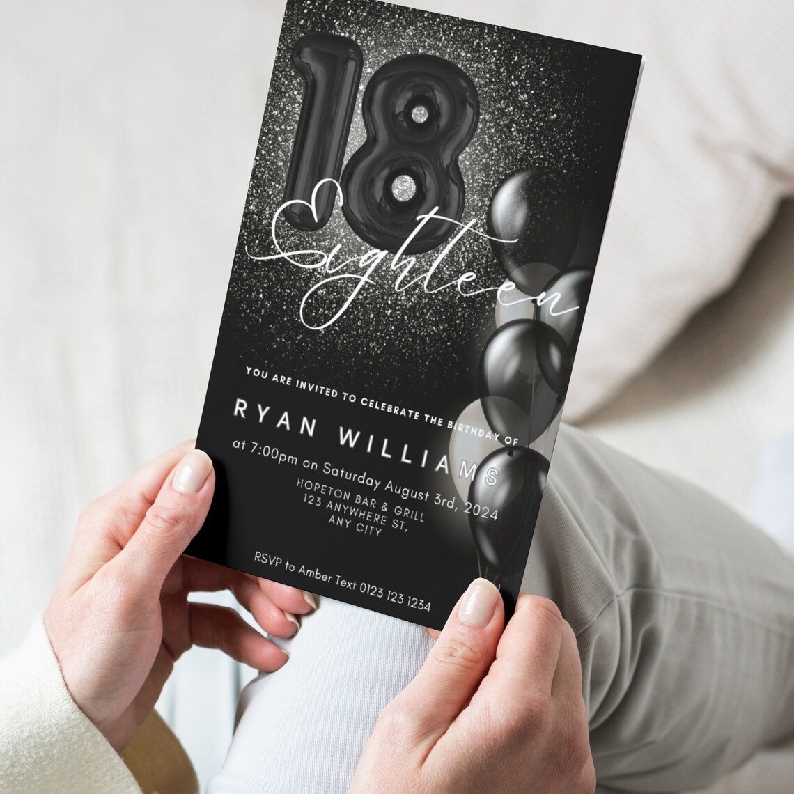 18th Birthday Editable Unisex Party Invitation - Image 4