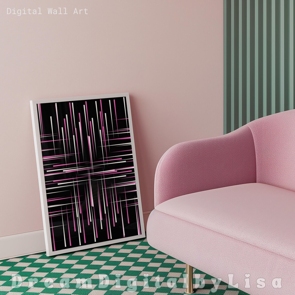 Pink Abstract Geometric Contemporary Criss Cross - Image 2