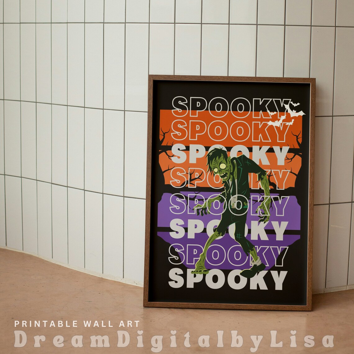Spooky Zombie Halloween Poster Green Zombie Retro Sunset Horror Art - Image 2