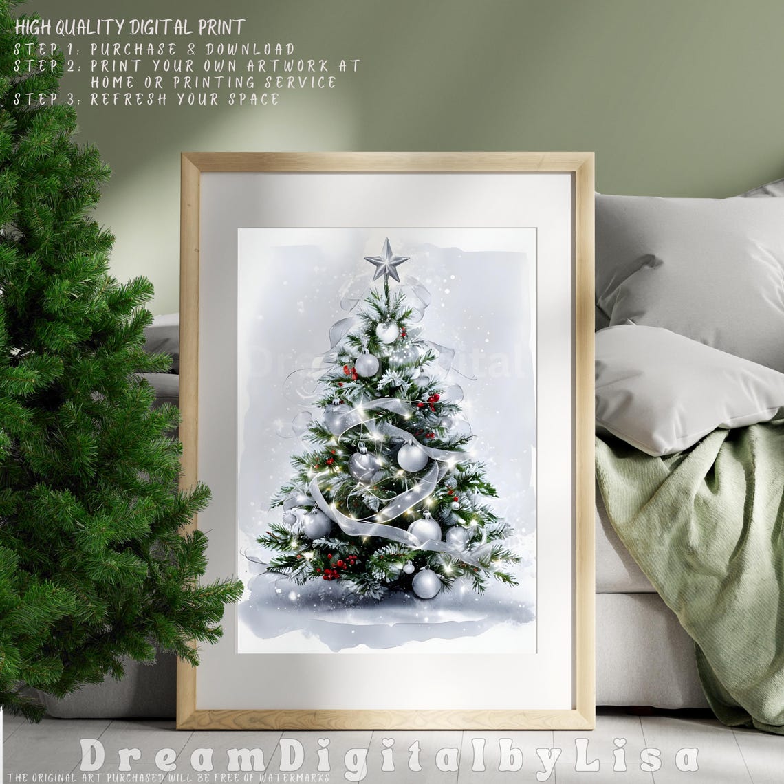 Silver White Christmas Tree Elegant Winter Holiday Tree Poster - Image 2
