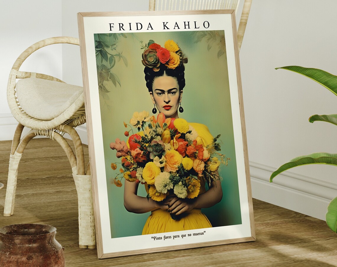 Frida Kahlo With Colorful Flowers Art Print