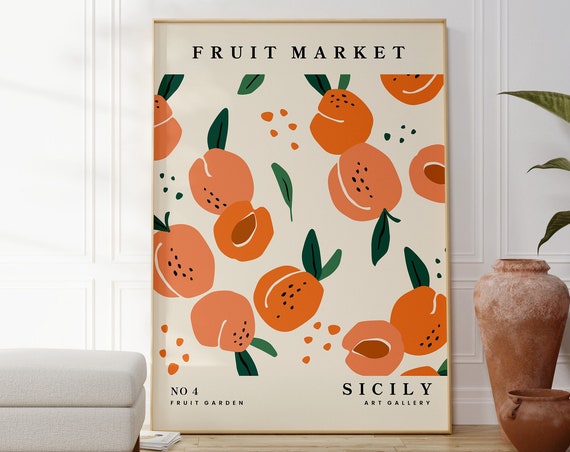 Peach Fruit Market Art Print Kitchen Dining Decor
