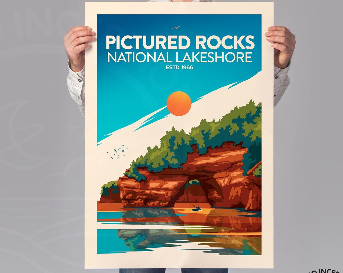 Pictured Rocks National Lakeshore Travel Poster Print - Image 2