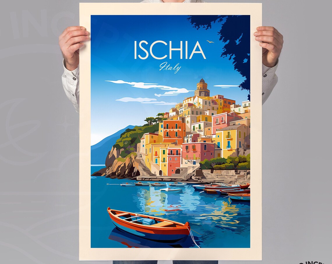 Ischia Italy Colorful Coastal Town Harbor Fishing Boat Poster - Image 3