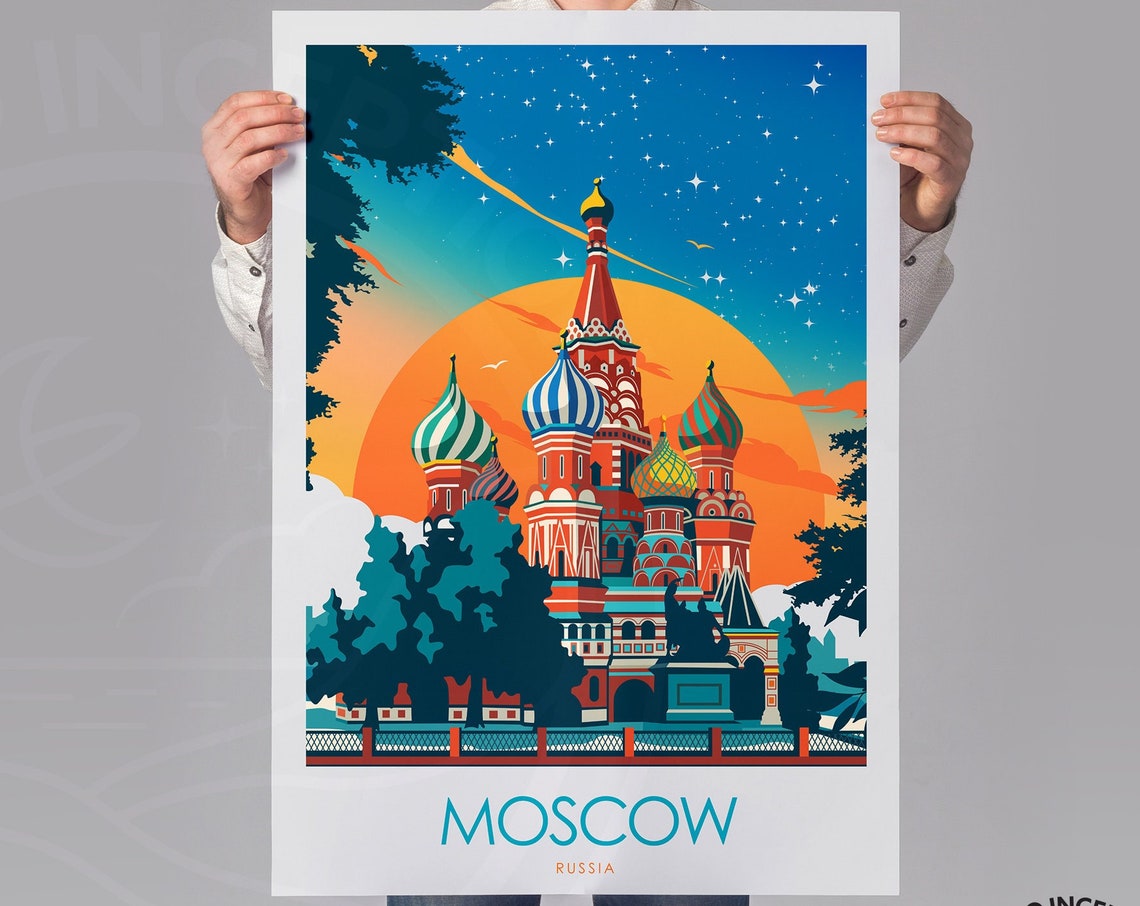 Moscow Russia St Basils Cathedral Sunset Vintage Travel Poster - Image 2