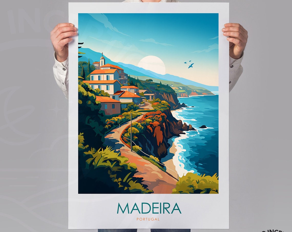 Madeira Portugal Coastal Cliffs Seaside Village Travel Poster - Image 3