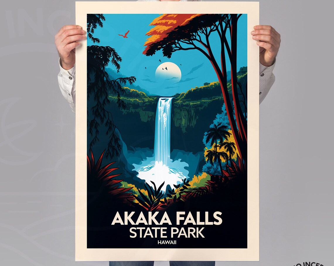 Akaka Falls State Park Hawaii Waterfall Jungle Travel Poster - Image 2