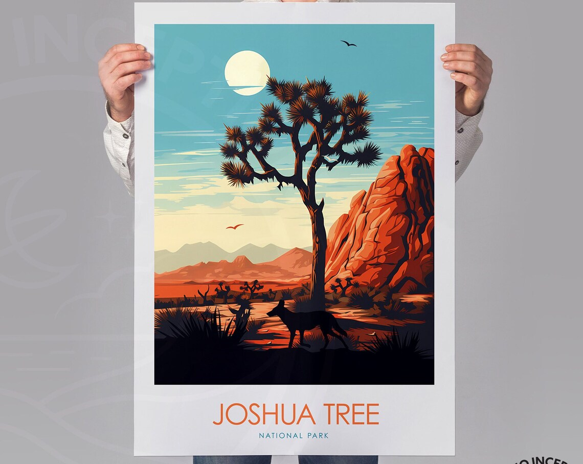 Joshua Tree National Park Desert Coyote Sunset Travel Poster - Image 2