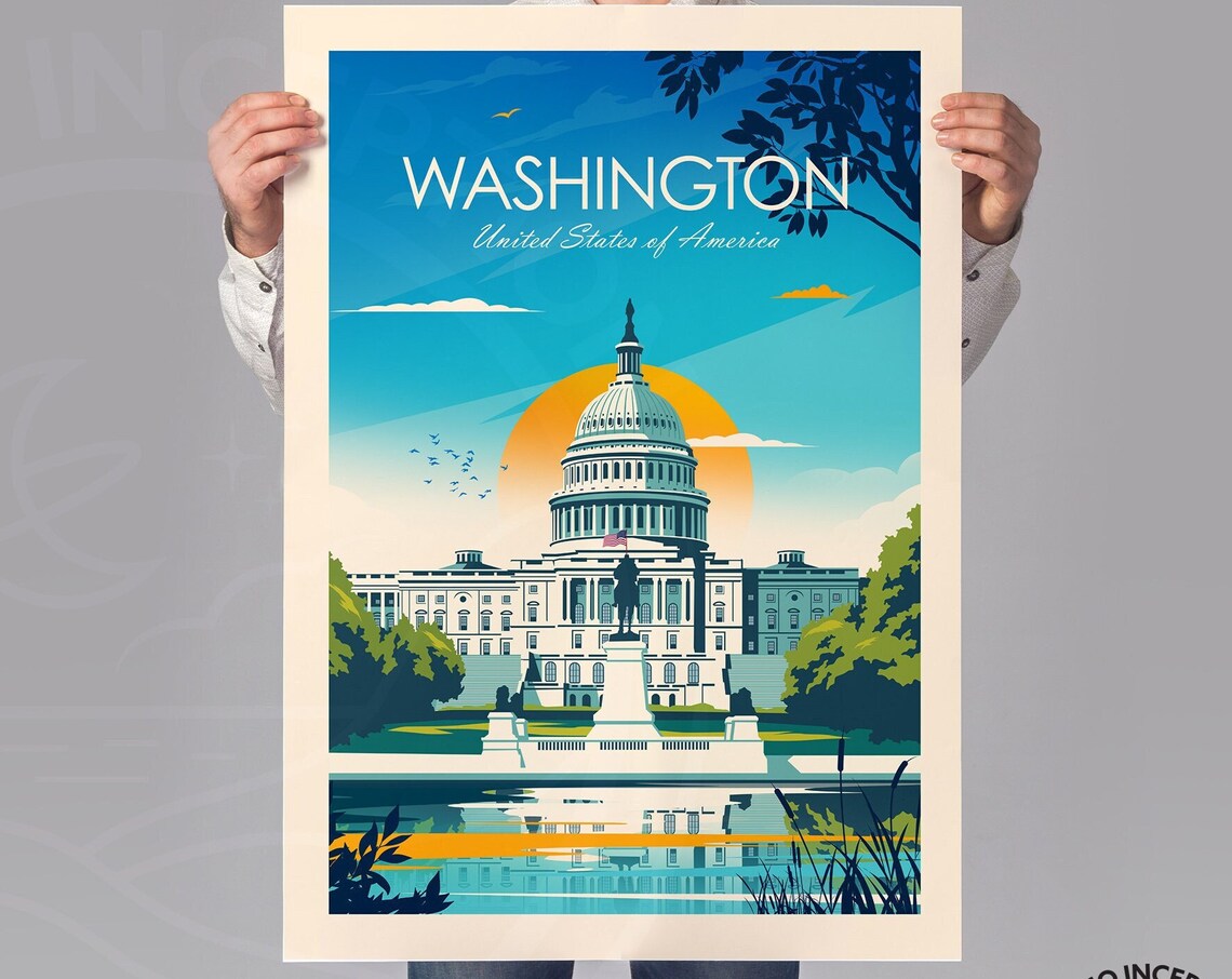 Washington DC Travel Poster, Cityscape Art Decor - Image 2