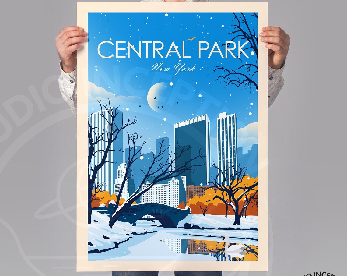 New York Central Park Autumn Winter Travel Poster - Image 2