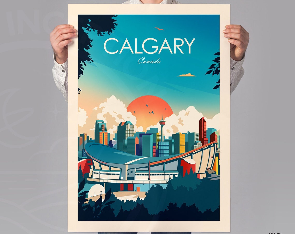 Calgary Canada Skyline Saddledome Tower Sunset Cityscape Travel Poster - Image 3