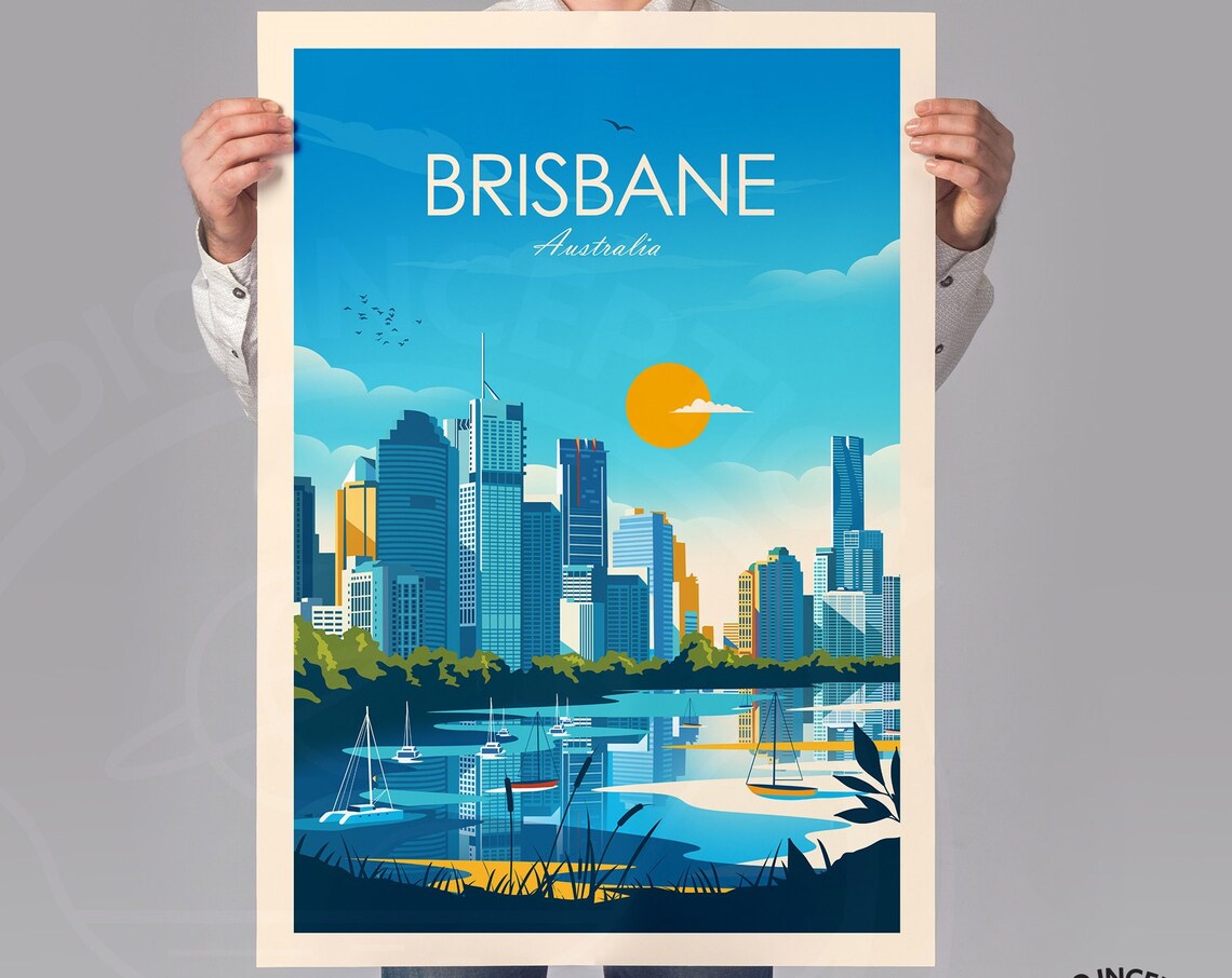 Brisbane Australia Travel Poster, City Skyline Art Print - Image 2