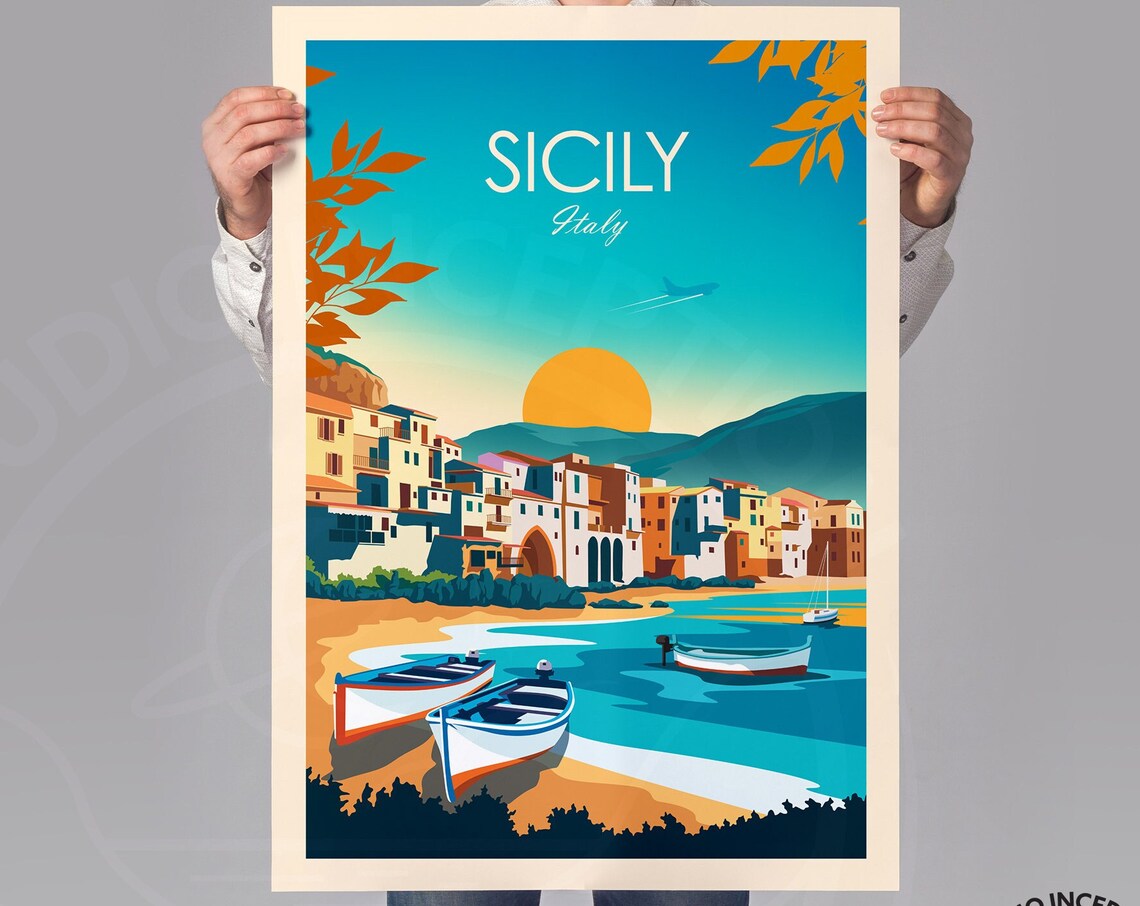 Italy Sicily Travel Poster, Europe Wall Art Print - Image 3