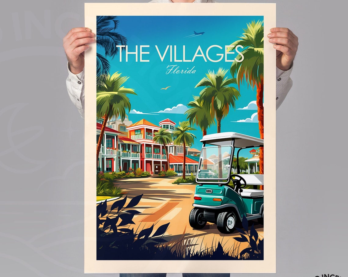 The Villages Florida Print In Traditional Style Florida Poster United States Travel Art Personalised Travel Gift Framed Travel Prints - Image 3