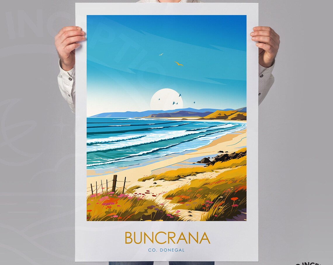 Buncrana Beach Travel Poster, Donegal Ireland - Image 2