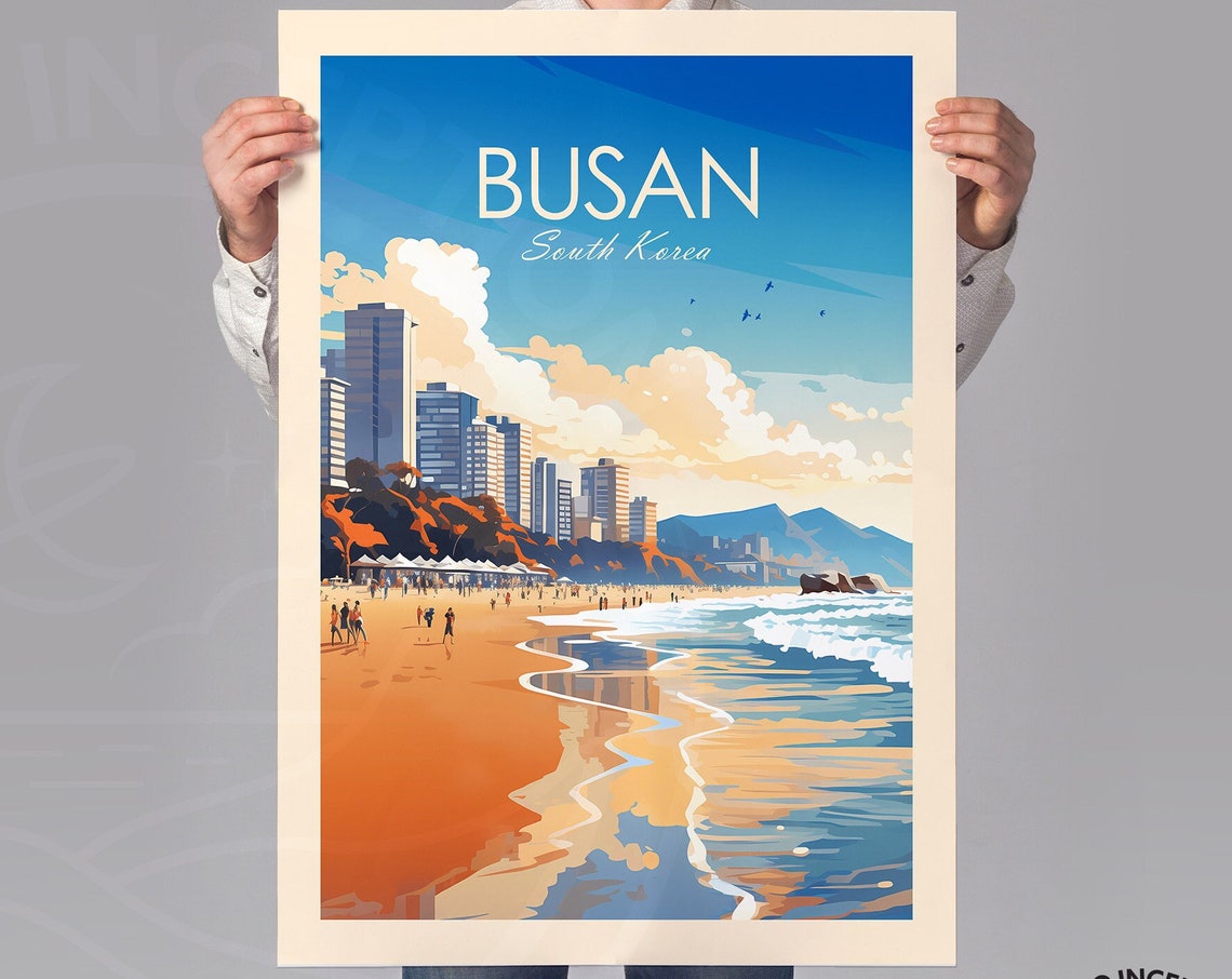 Busan South Korea Haeundae Beach Skyline Ocean Waves Travel Poster - Image 3