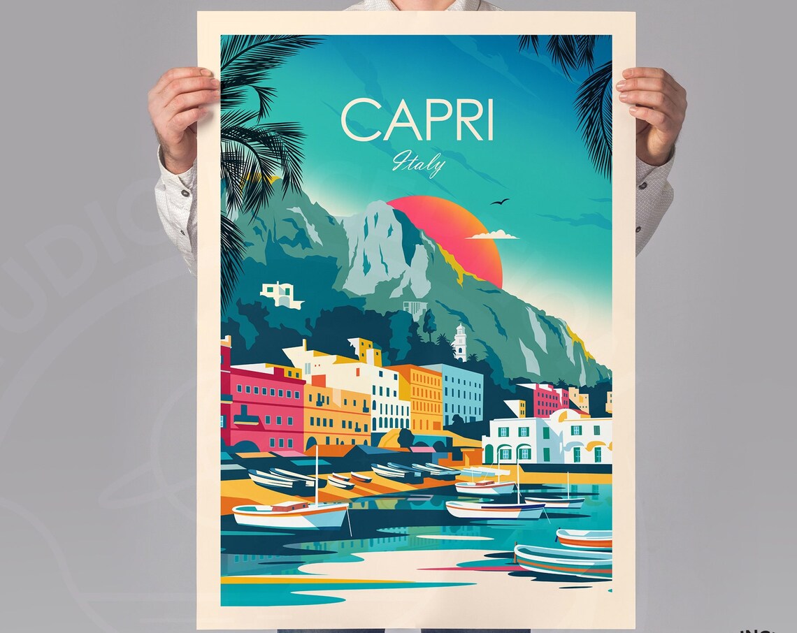 Capri Italy Travel Poster, Honeymoon Souvenir - Image 3